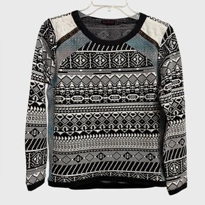 Custo Barcelona Geometric Knit Sweater Top Size 1 (S) Black White Designer Spain